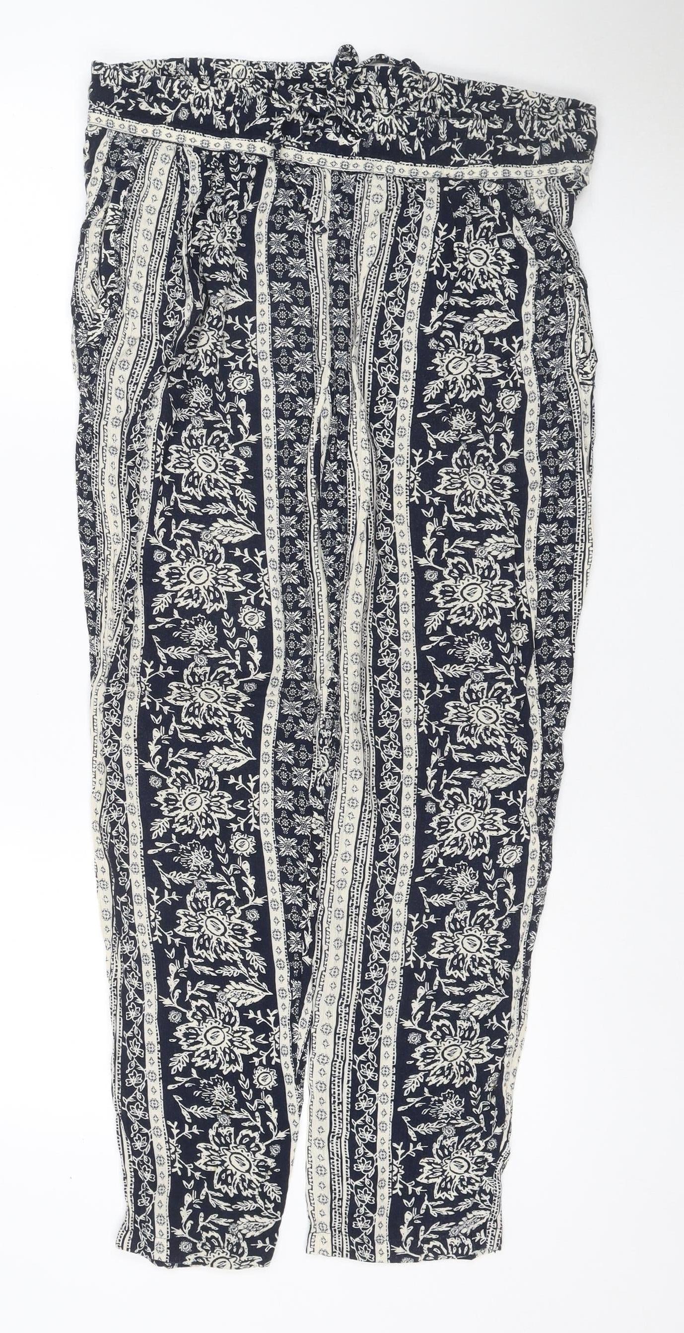 Marks & Spencer Women's Blue Floral Harem Trousers UK 14 Viscose