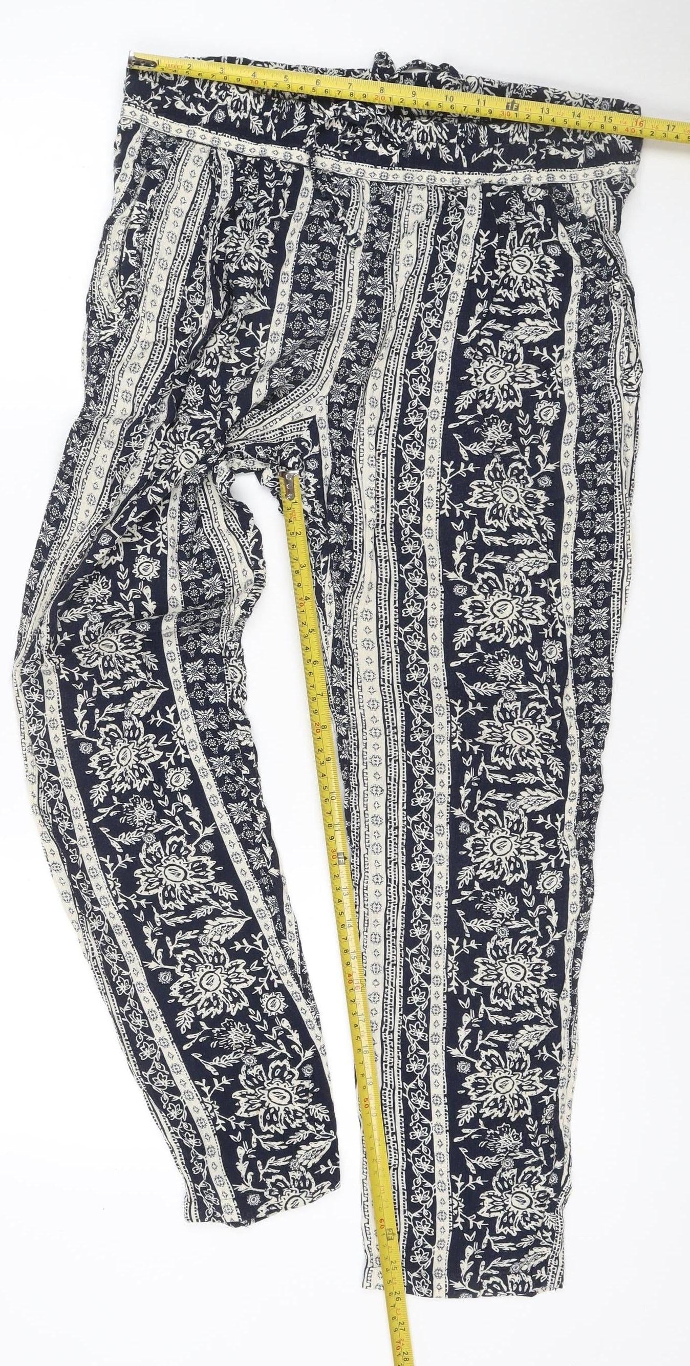 Marks & Spencer Women's Blue Floral Harem Trousers UK 14 Viscose