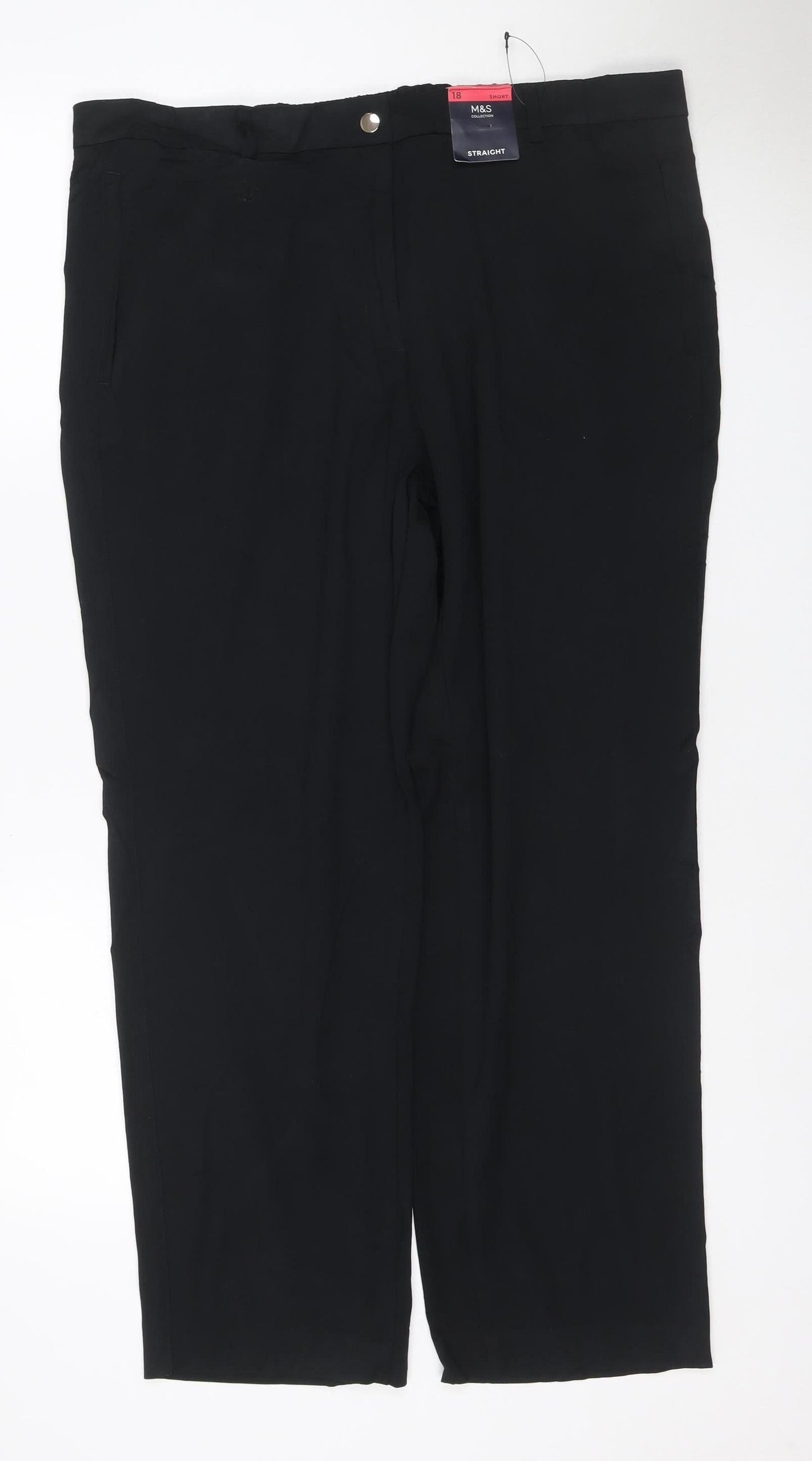 Marks and Spencer Women Black Size 18 Straight Stretch Trousers