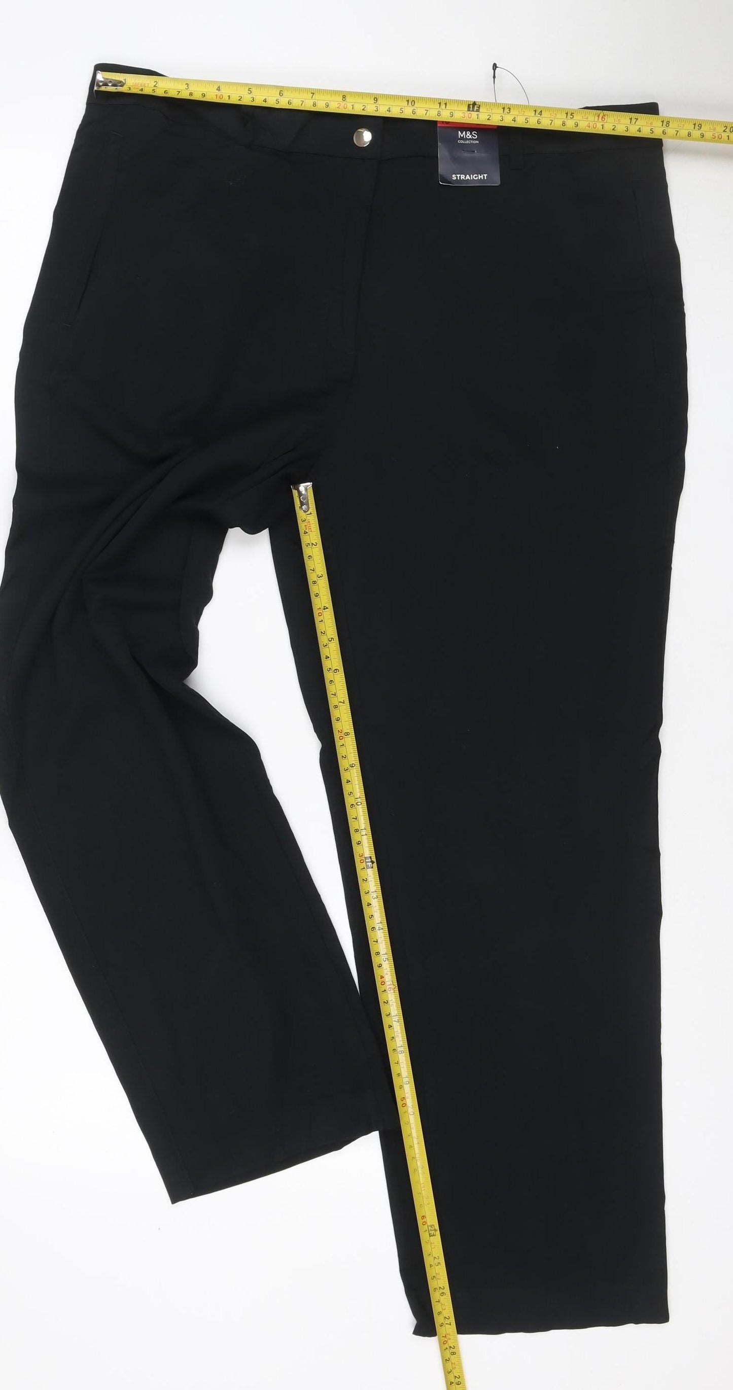 Marks and Spencer Women Black Size 18 Straight Stretch Trousers
