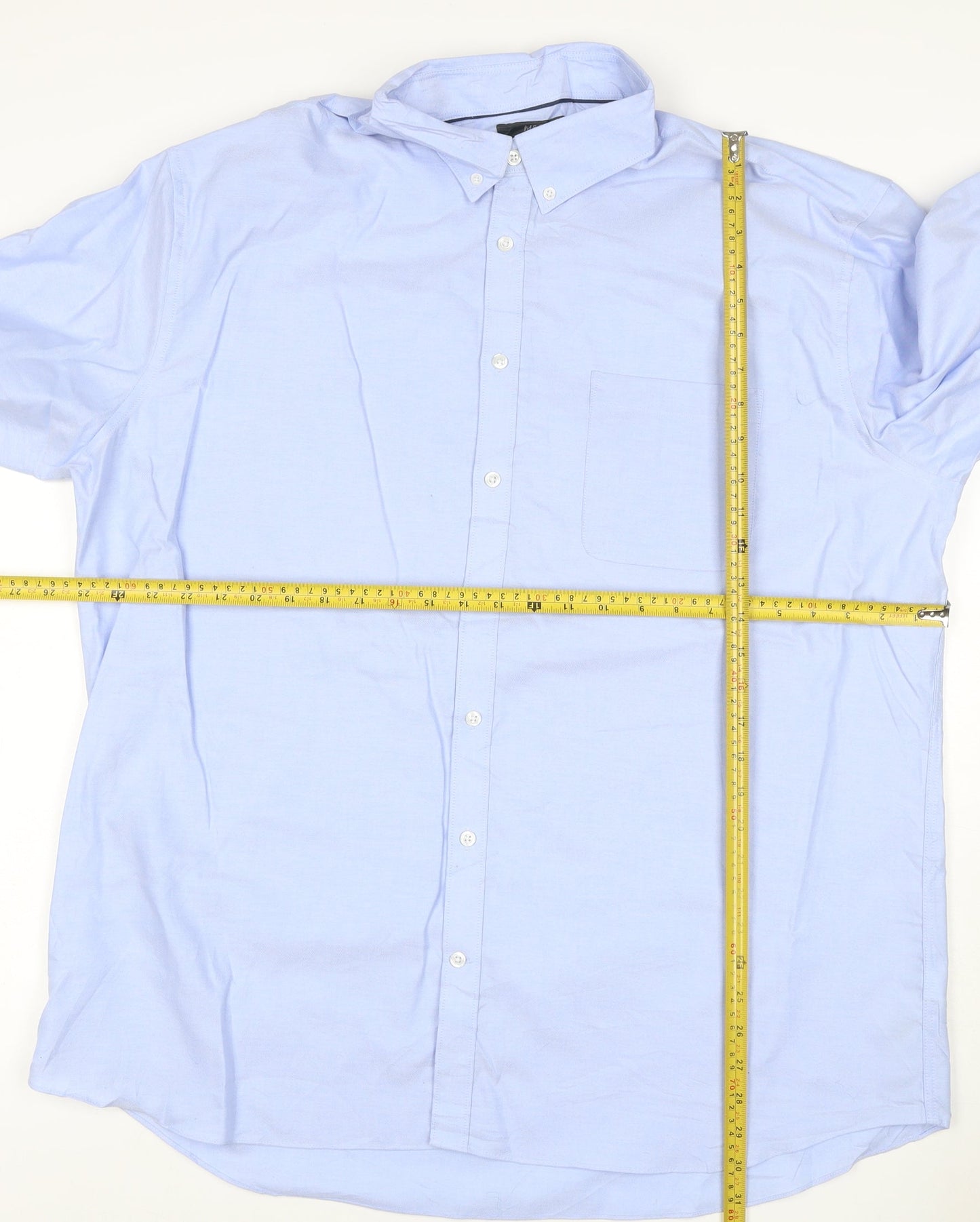M&S Mens Blue 15.5 Pure Cotton Oxford Button-Down Long Sleeve Shirt