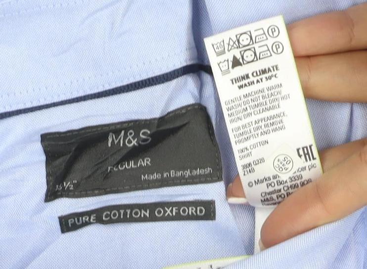 M&S Mens Blue 15.5 Pure Cotton Oxford Button-Down Long Sleeve Shirt