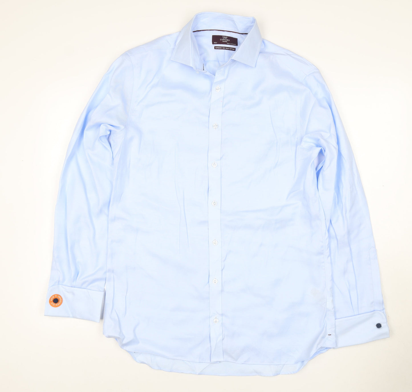 Marks and Spencer Men Blue 15.5 Slim Fit Cotton Tailored Dress Shirt