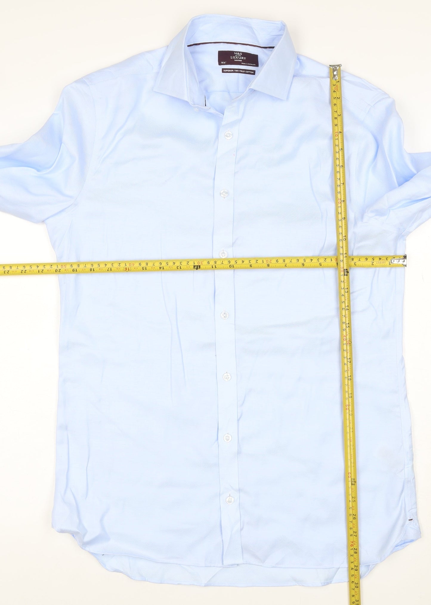 Marks and Spencer Men Blue 15.5 Slim Fit Cotton Tailored Dress Shirt