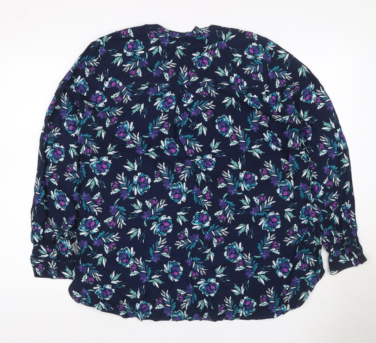 Oisen Women Blue Floral V-Neck Long Sleeve Button-Up Blouse UK 14