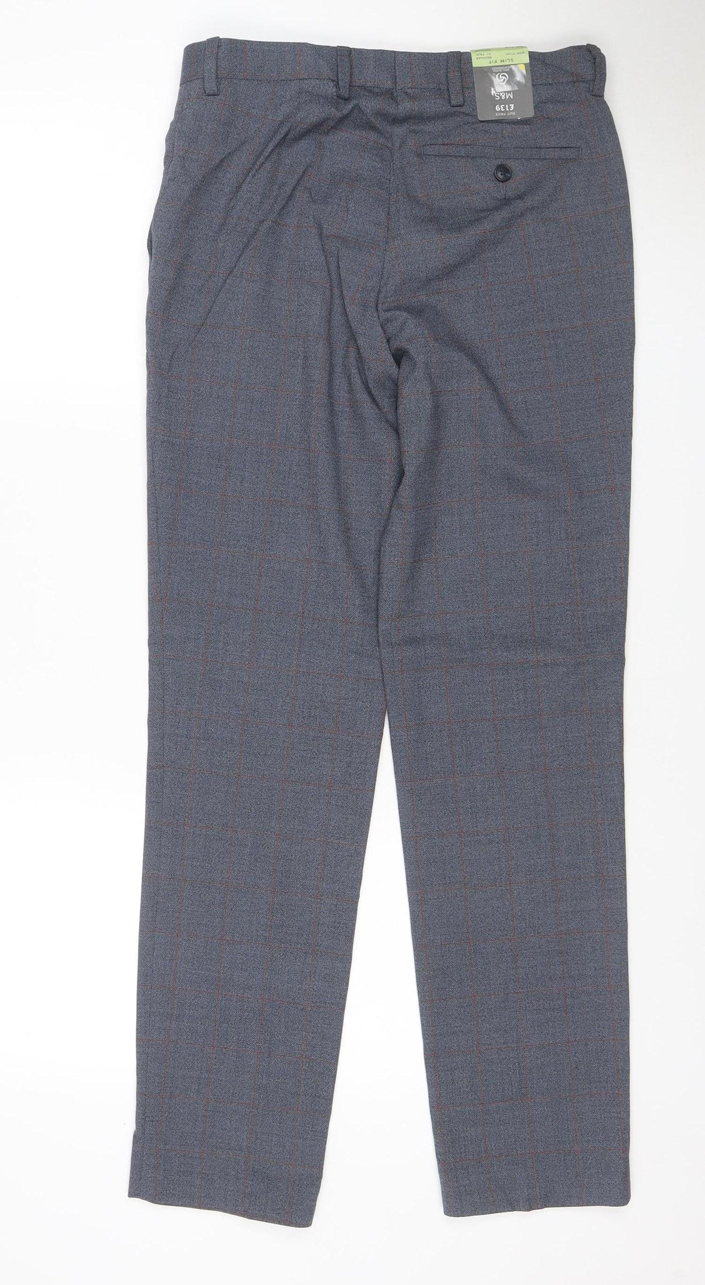 Marks & Spencer Men Blue/Grey Check Slim Fit Dress Trousers 28x31 NWT