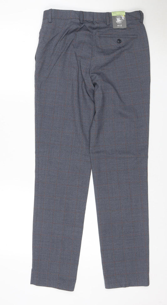Marks & Spencer Men Blue/Grey Check Slim Fit Dress Trousers 28x31 NWT