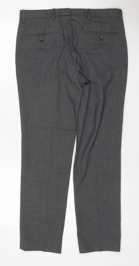 Marks & Spencer Men Grey 32/29 Skinny Herringbone Dress Trousers