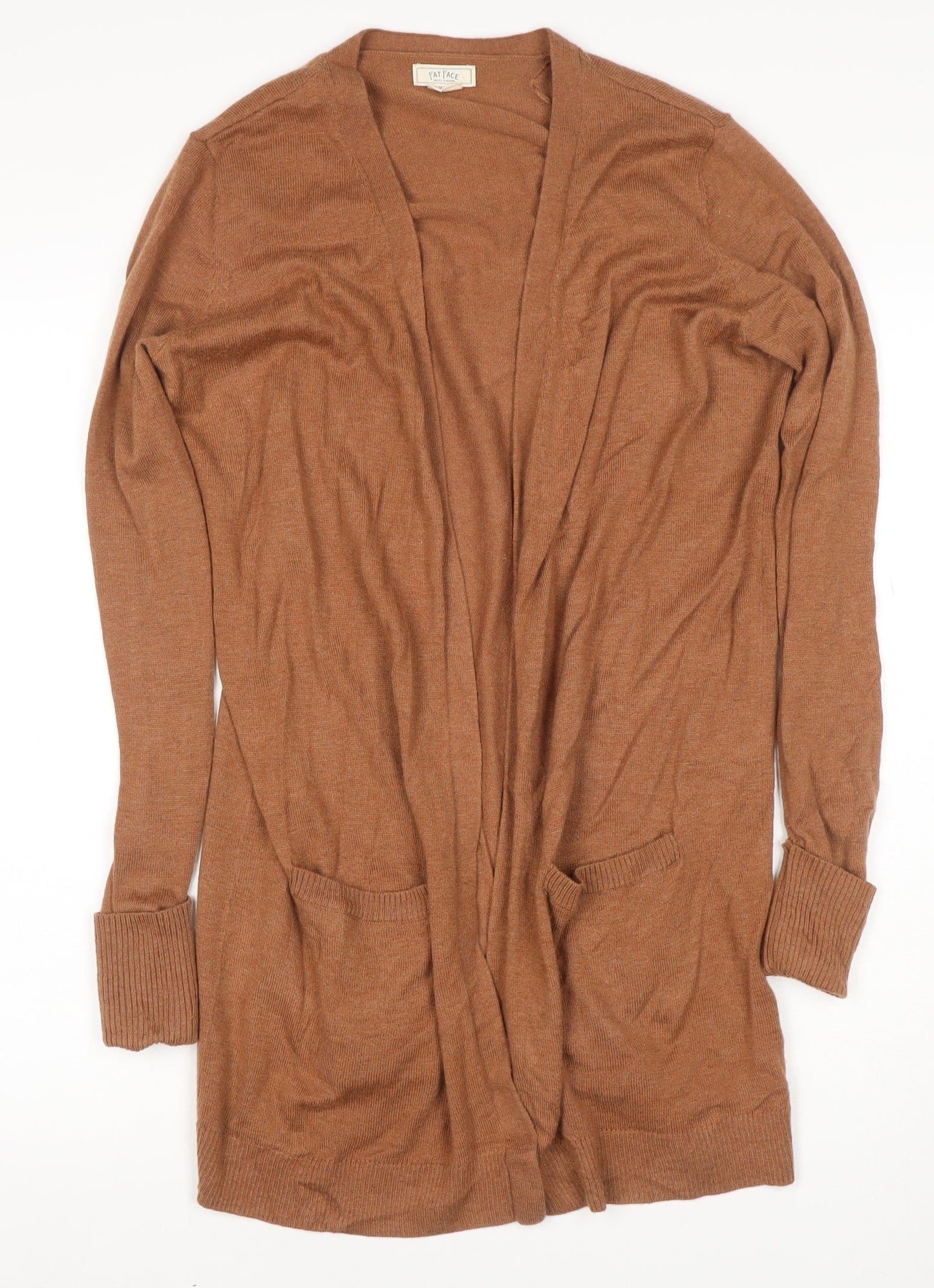 Fat Face Women’s Brown UK 12 Open Knit Longline Cardigan with Pockets