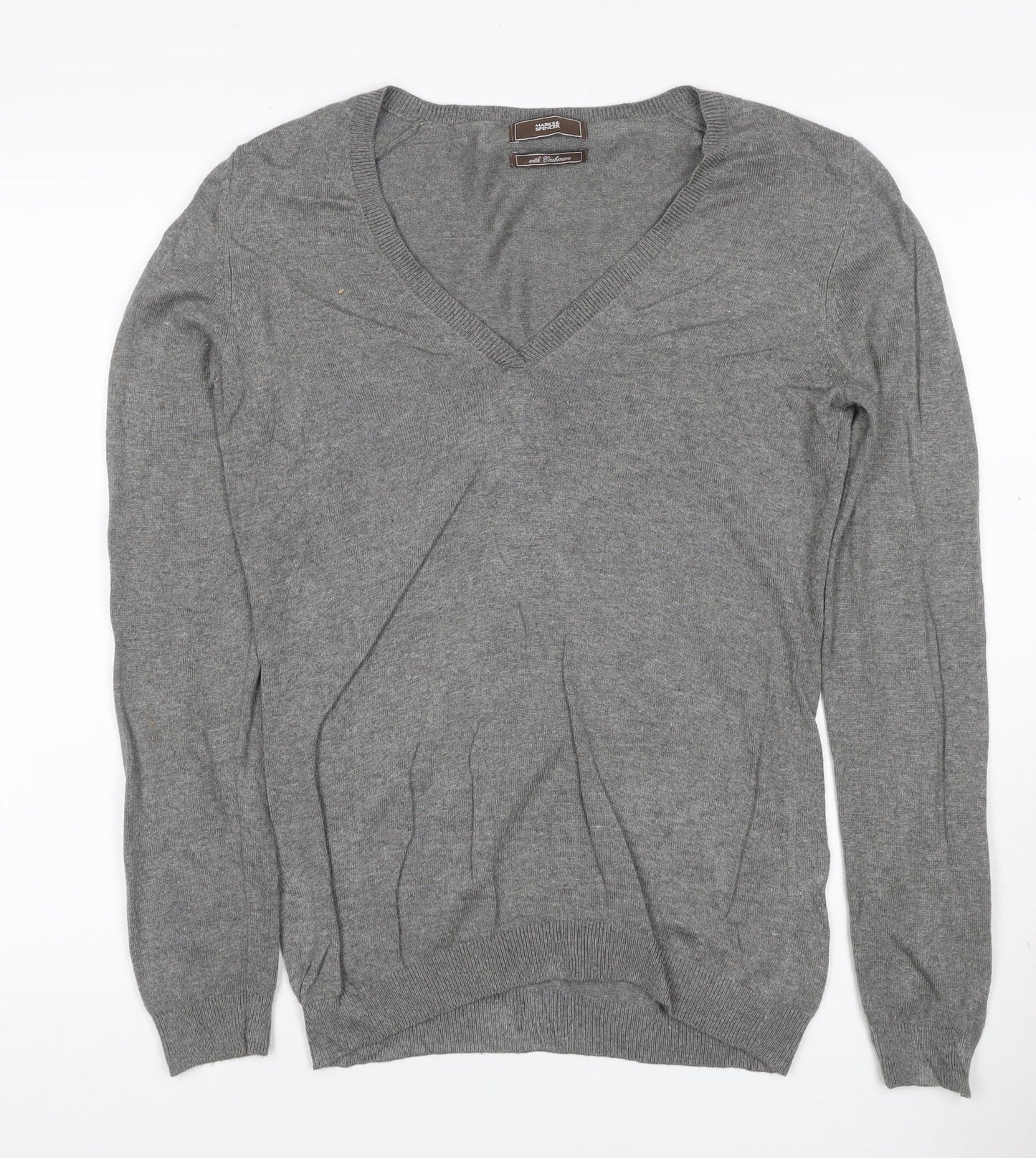 Marks and Spencer Women’s Grey Cashmere V-Neck Jumper UK 12