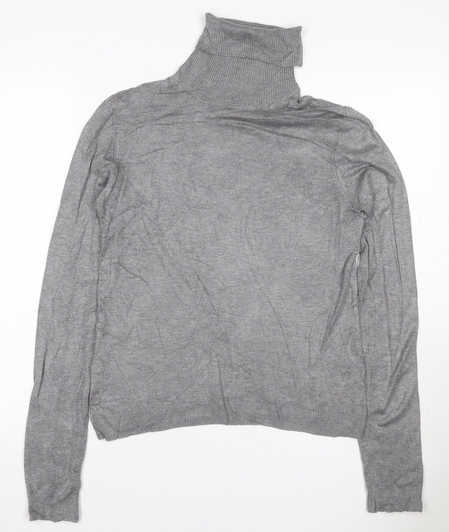 Mango Women Grey UK 10 Roll Neck Fine Knit Long Sleeve Jumper