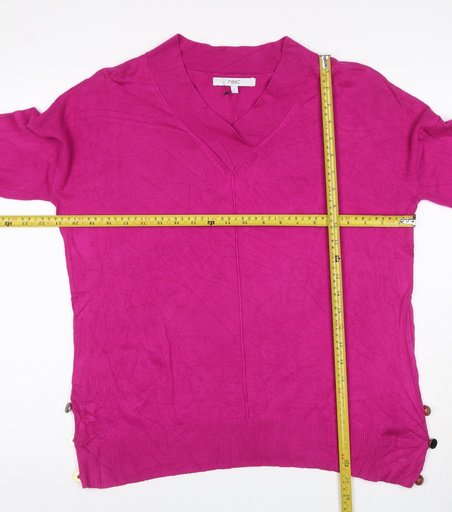 Next Women Pink S V-Neck Long Sleeve Modal Knit Pullover Jumper