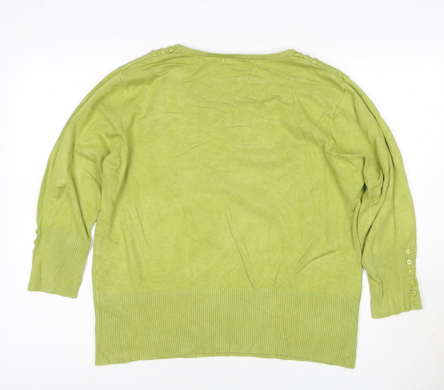 Roman Women Green UK 18 3/4 Sleeve Scoop Neck Button Knit Jumper