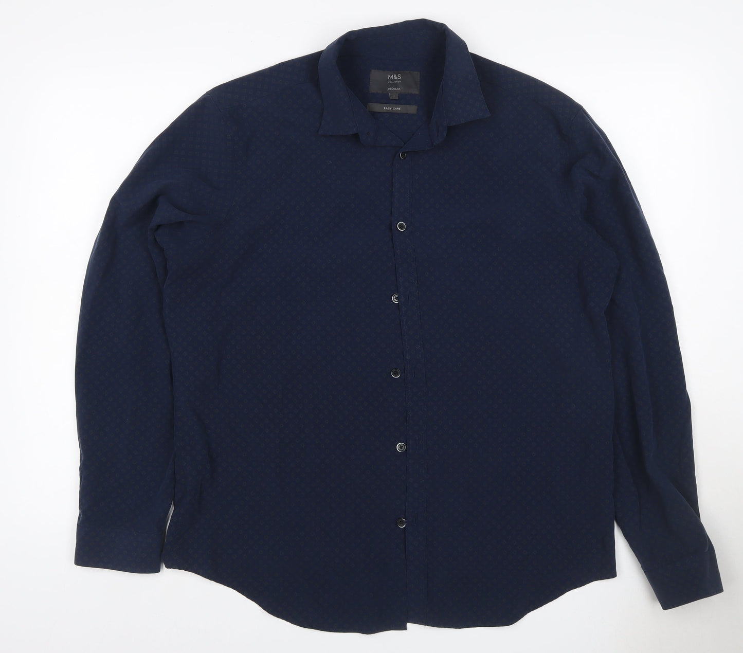 Marks and Spencer Men’s Blue M Regular Geometric Easy Care Shirt