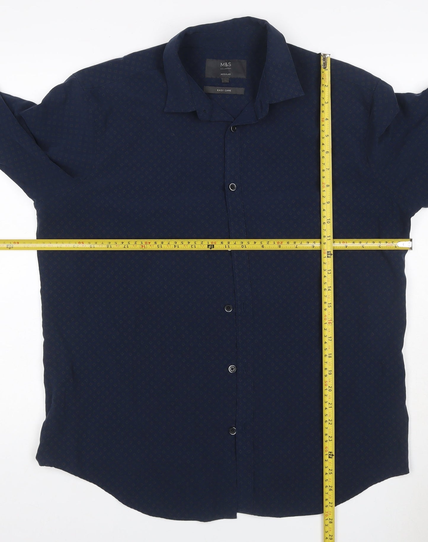 Marks and Spencer Men’s Blue M Regular Geometric Easy Care Shirt