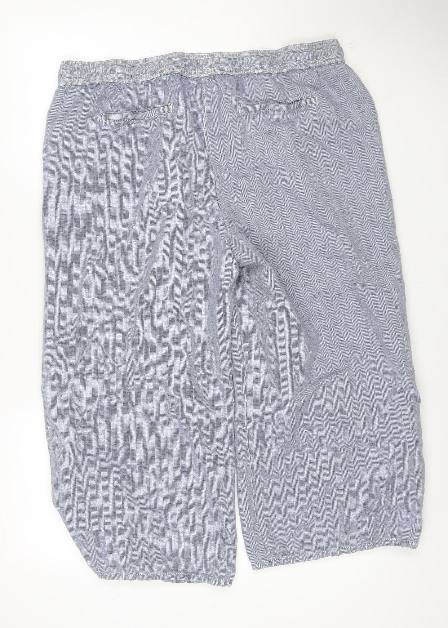 Marks and Spencer Women’s Blue UK 16 Linen Blend Herringbone Trousers