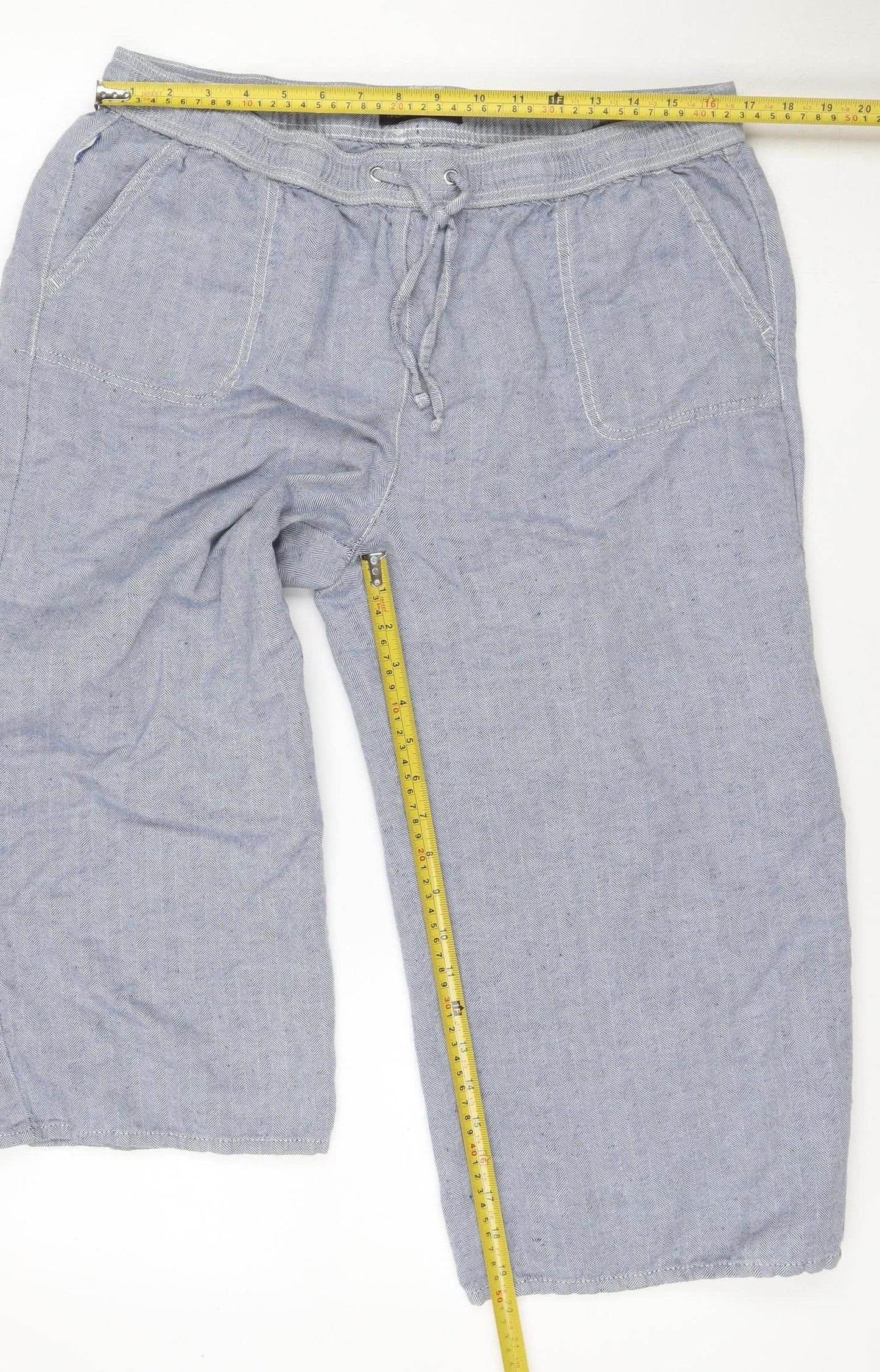 Marks and Spencer Women’s Blue UK 16 Linen Blend Herringbone Trousers
