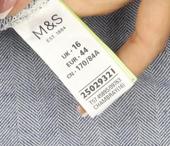 Marks and Spencer Women’s Blue UK 16 Linen Blend Herringbone Trousers