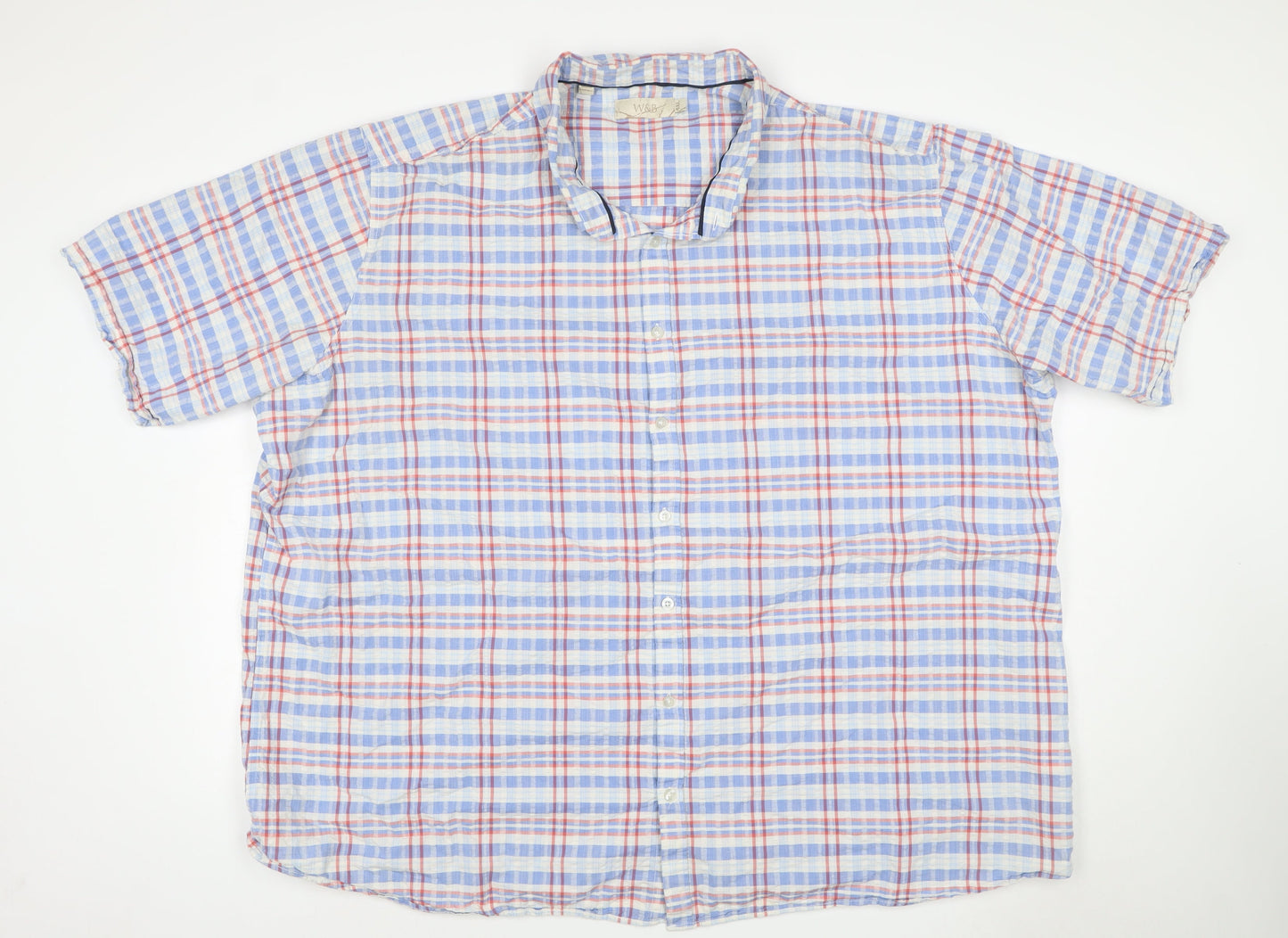 W&B Men’s Multicoloured Plaid Cotton Short Sleeve Button-Up Shirt Size 14