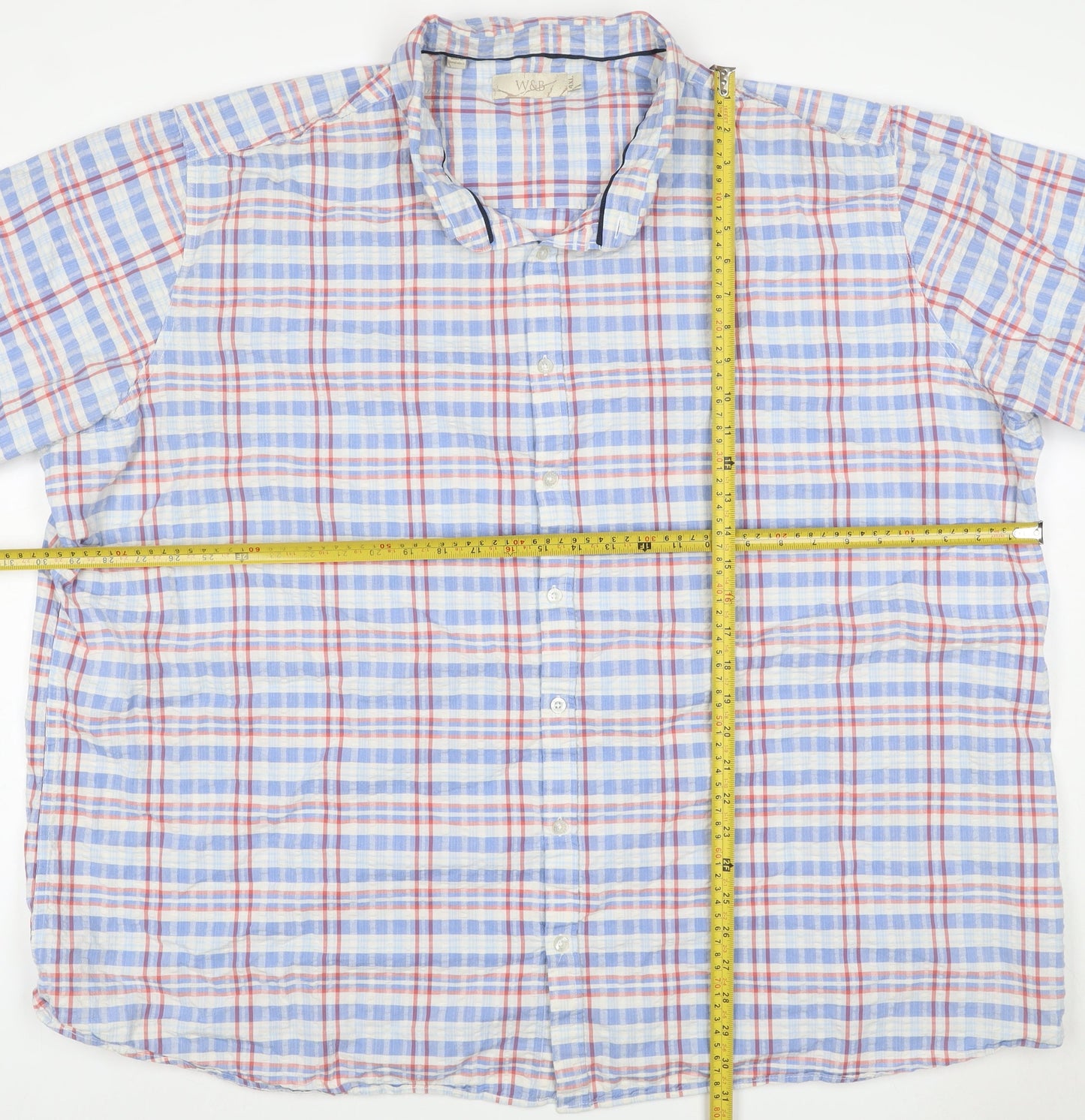 W&B Men’s Multicoloured Plaid Cotton Short Sleeve Button-Up Shirt Size 14