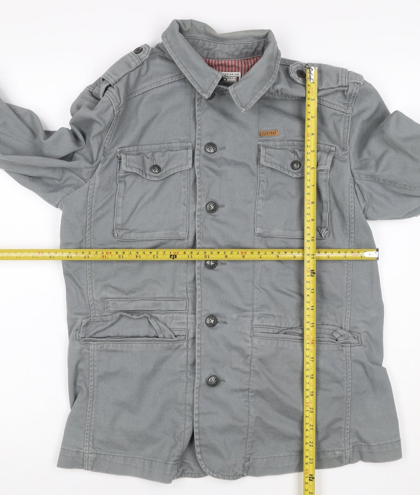 Firetrap Men’s Grey M Military Cotton Twill Button Jacket