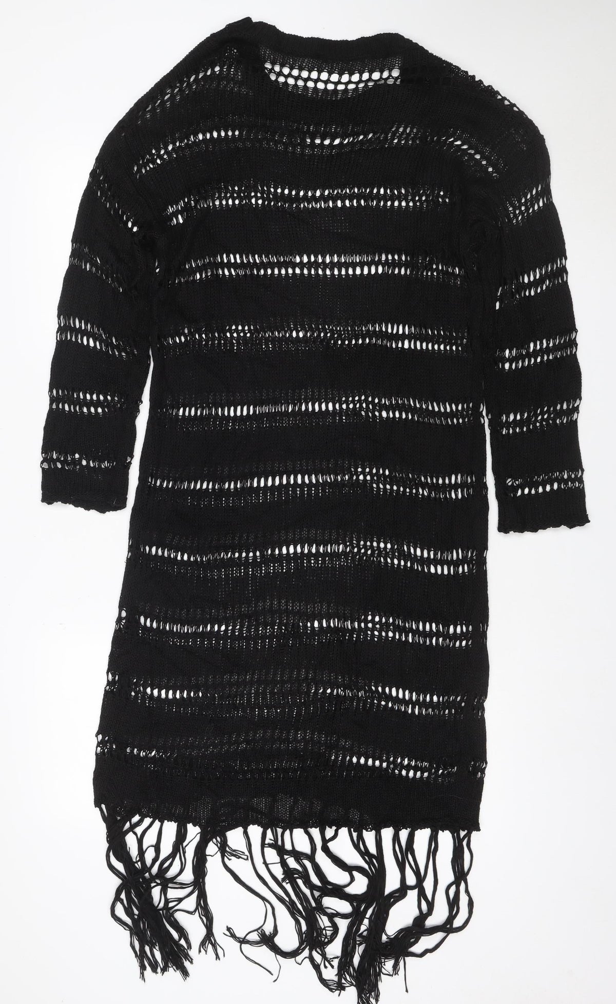 Zara Women Black M Knit Fringe Jumper Dress Long Sleeve Sheer