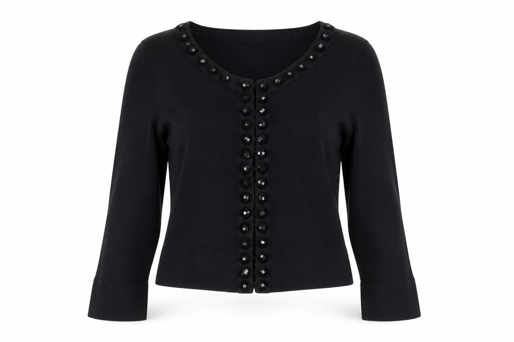 LK Bennett Women Black L Silk Cashmere Button Knit Cardigan