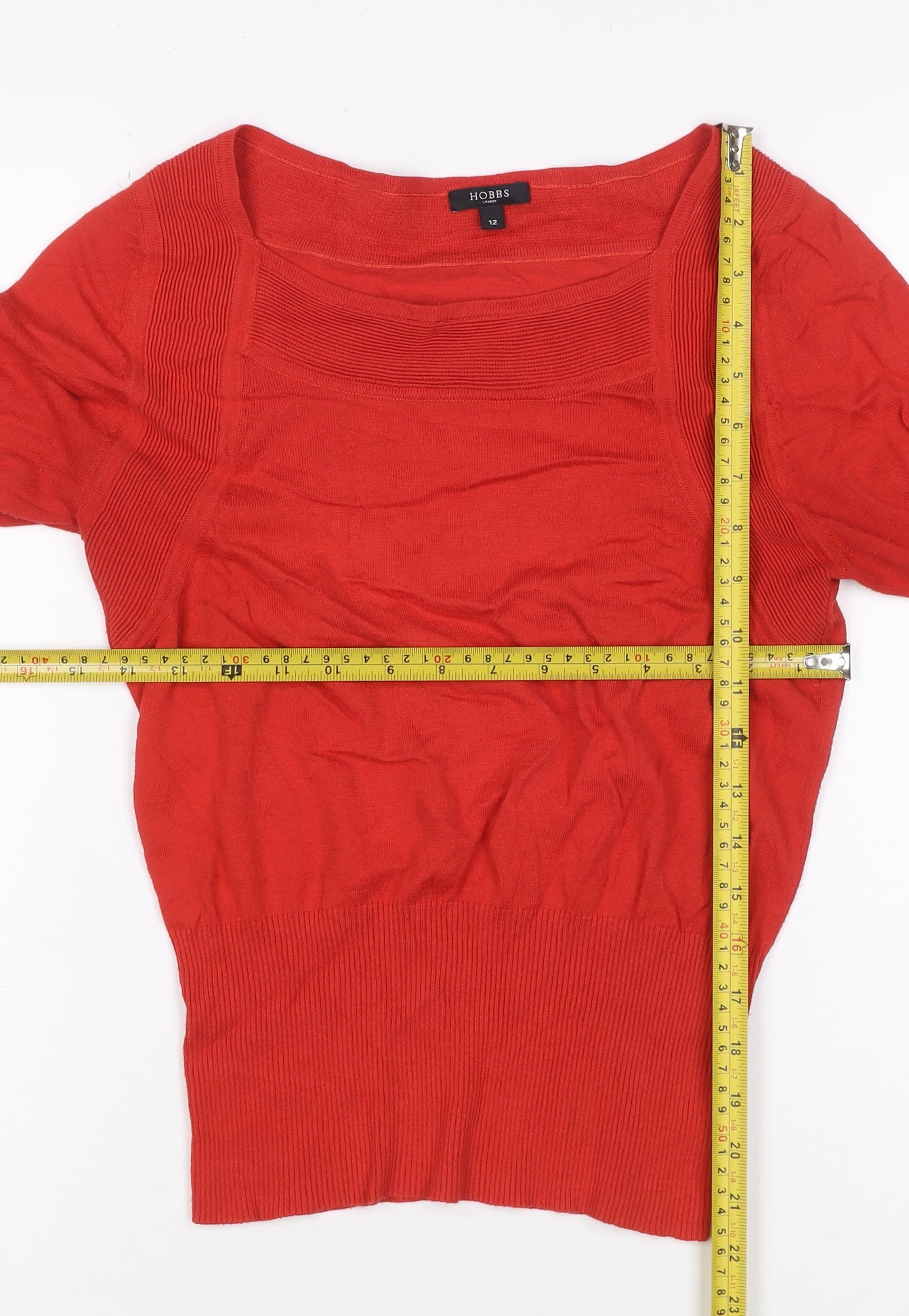 Hobbs Women Red Size 12 Square Neck Long Sleeve Knit Top