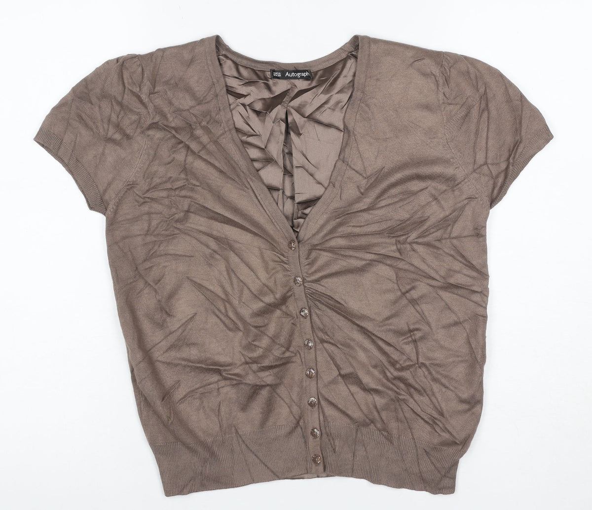 M&S Autograph Women Brown UK 12 V-Neck Ruffle Button Cardigan