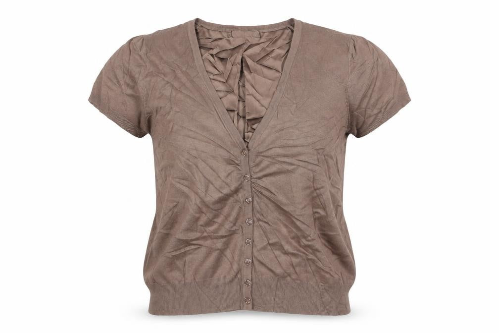 M&S Autograph Women Brown UK 12 V-Neck Ruffle Button Cardigan