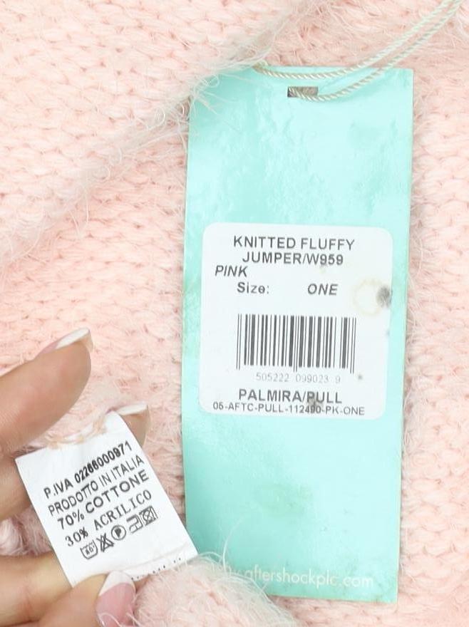 Aftershock Women Pink One Size Fluffy Open-Knit Long Sleeve Jumper