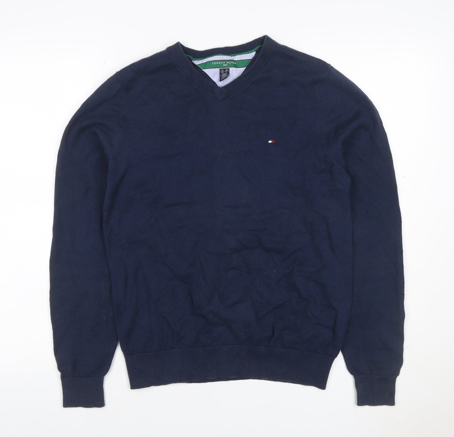 Tommy Hilfiger Men’s Blue XS V-Neck Cotton Golf Pullover Jumper