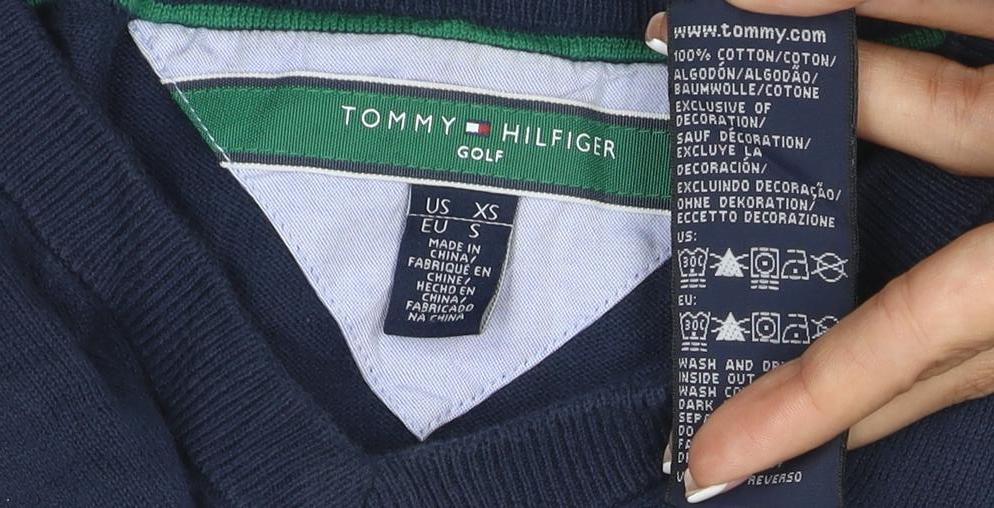Tommy Hilfiger Men’s Blue XS V-Neck Cotton Golf Pullover Jumper
