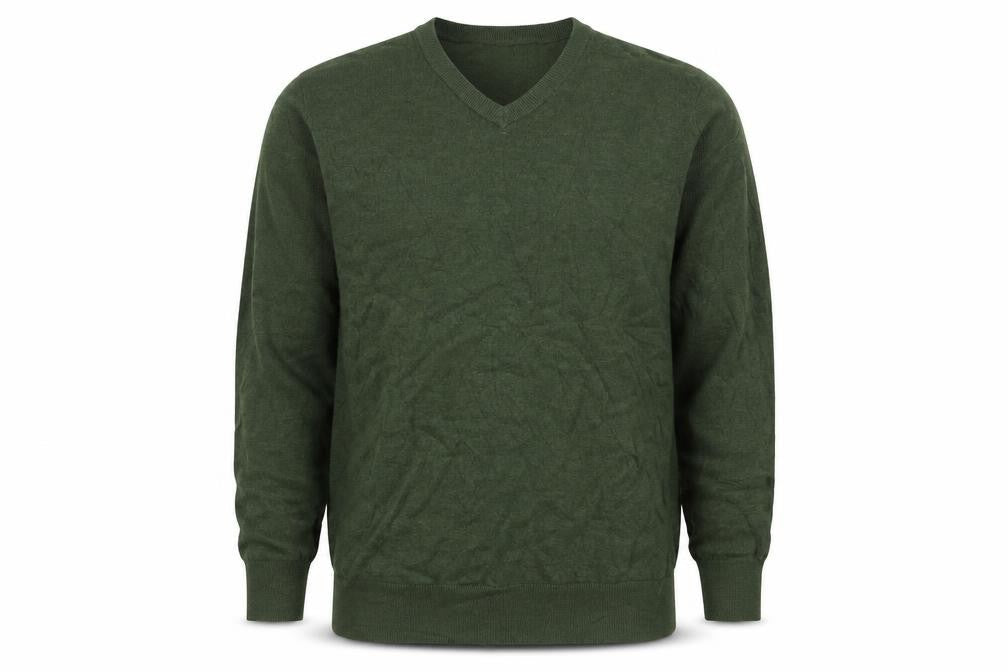 Howick Men’s Green L V-Neck Organic Cotton Knit Pullover Jumper