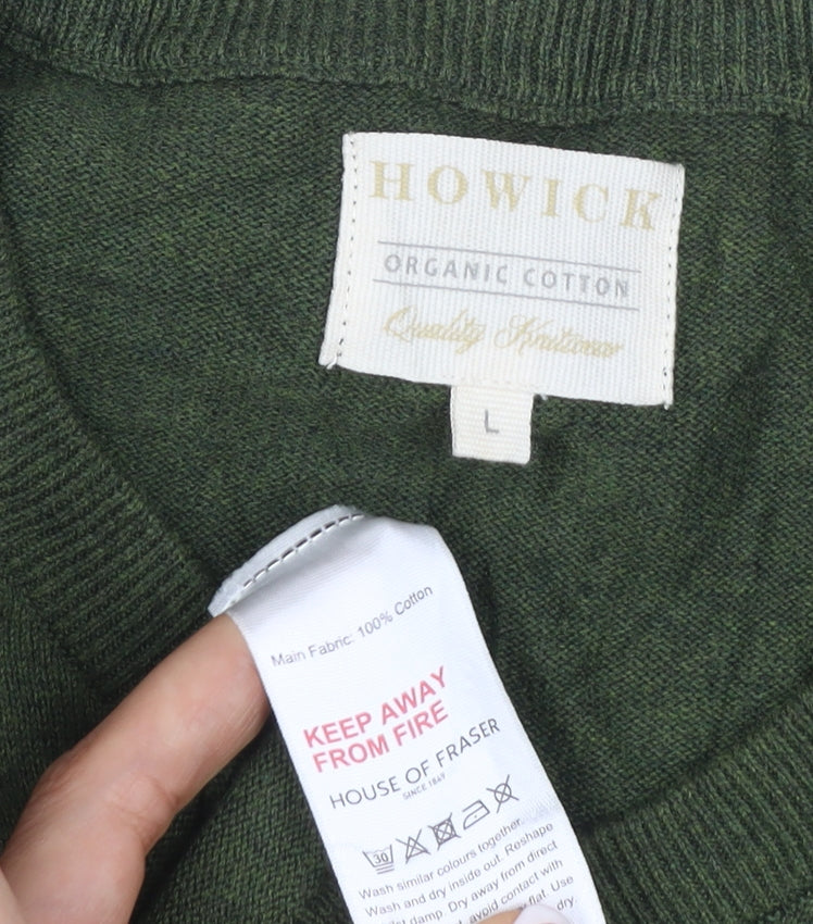 Howick Men’s Green L V-Neck Organic Cotton Knit Pullover Jumper