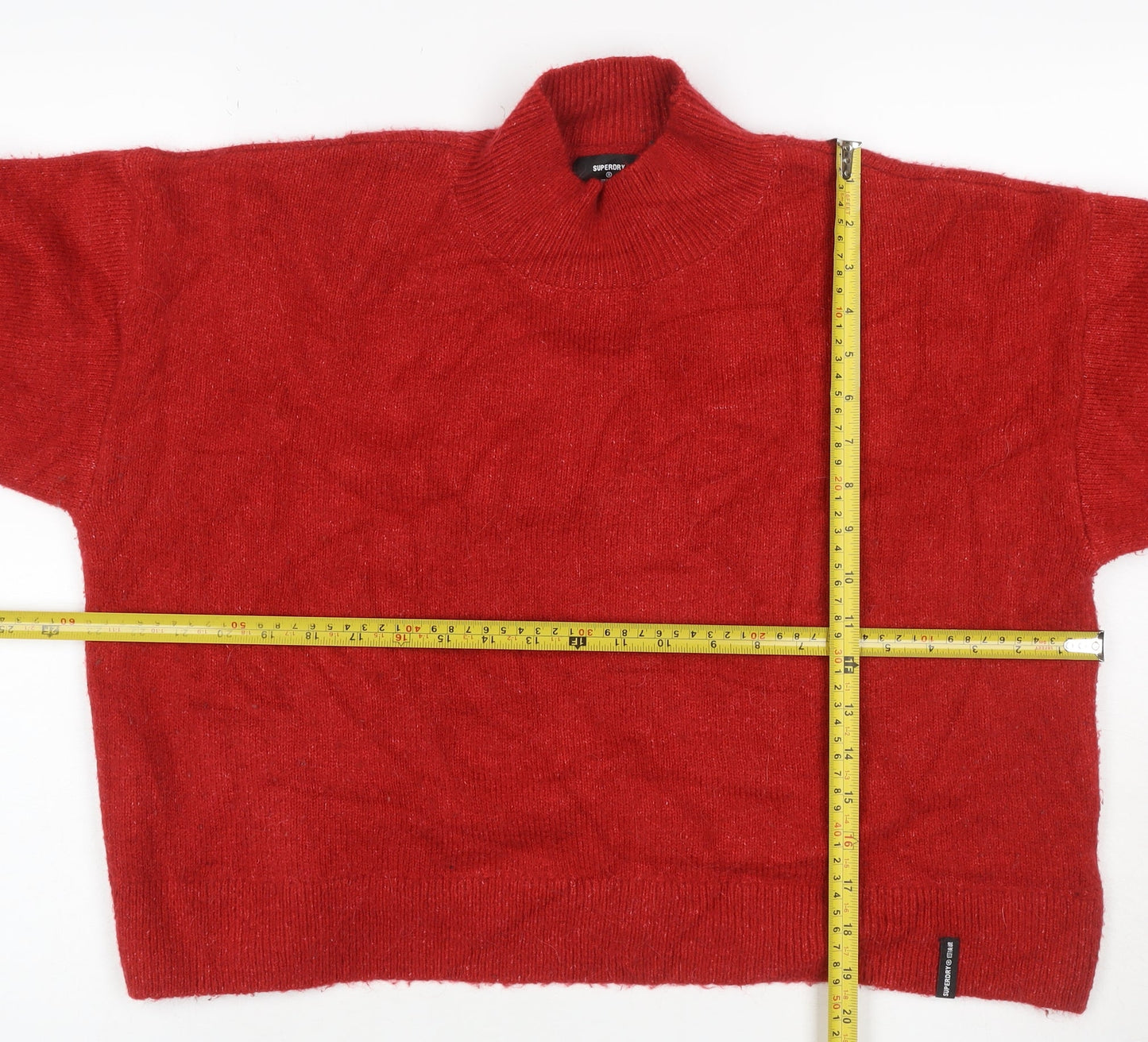 Superdry Women’s Red UK 12 Roll Neck Wool Blend Knit Jumper