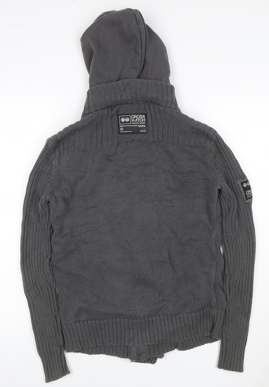 Crosshatch Men’s Grey Small Hooded Knit Military Button Jacket