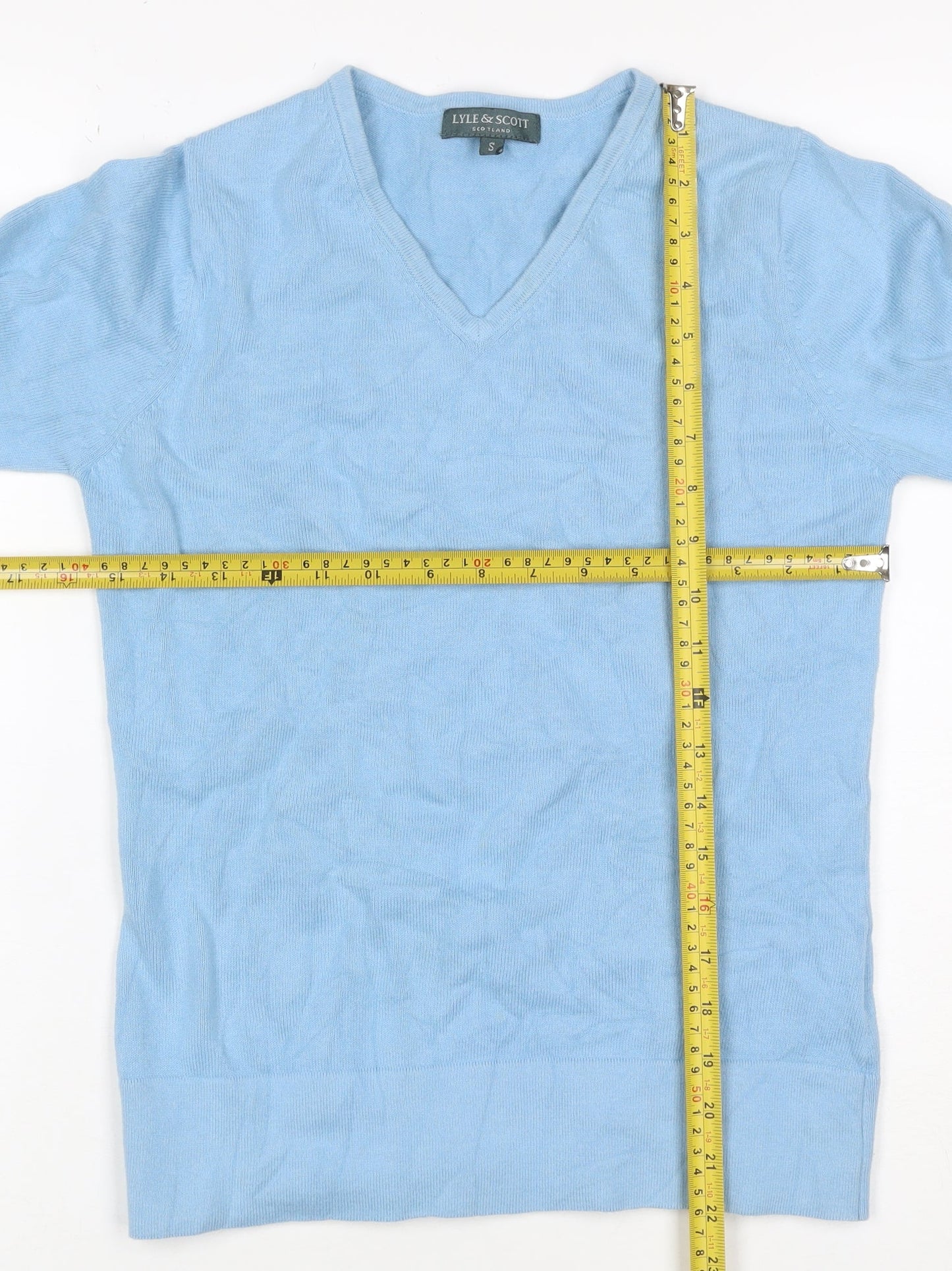 Lyle & Scott Women Blue S V-Neck Cotton Knit Pullover Jumper
