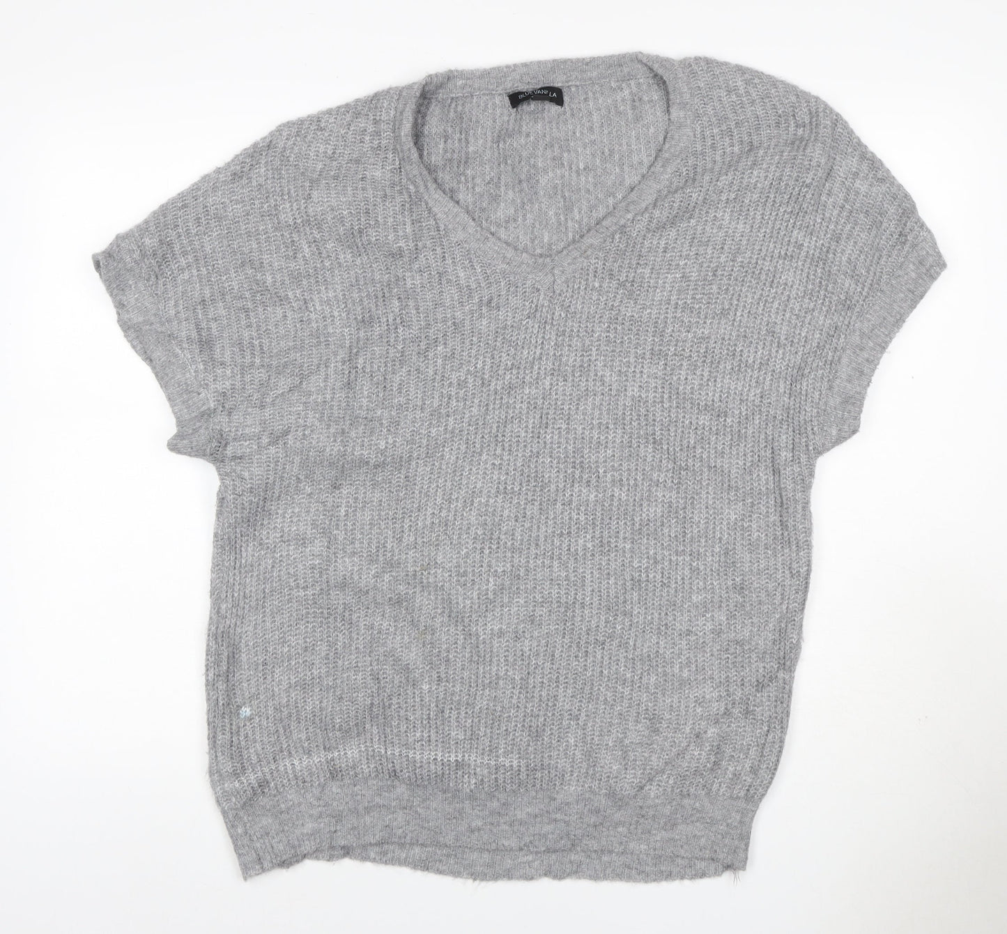 Blue Vanilla Women Grey S/M V-Neck Short Sleeve Knit Jumper