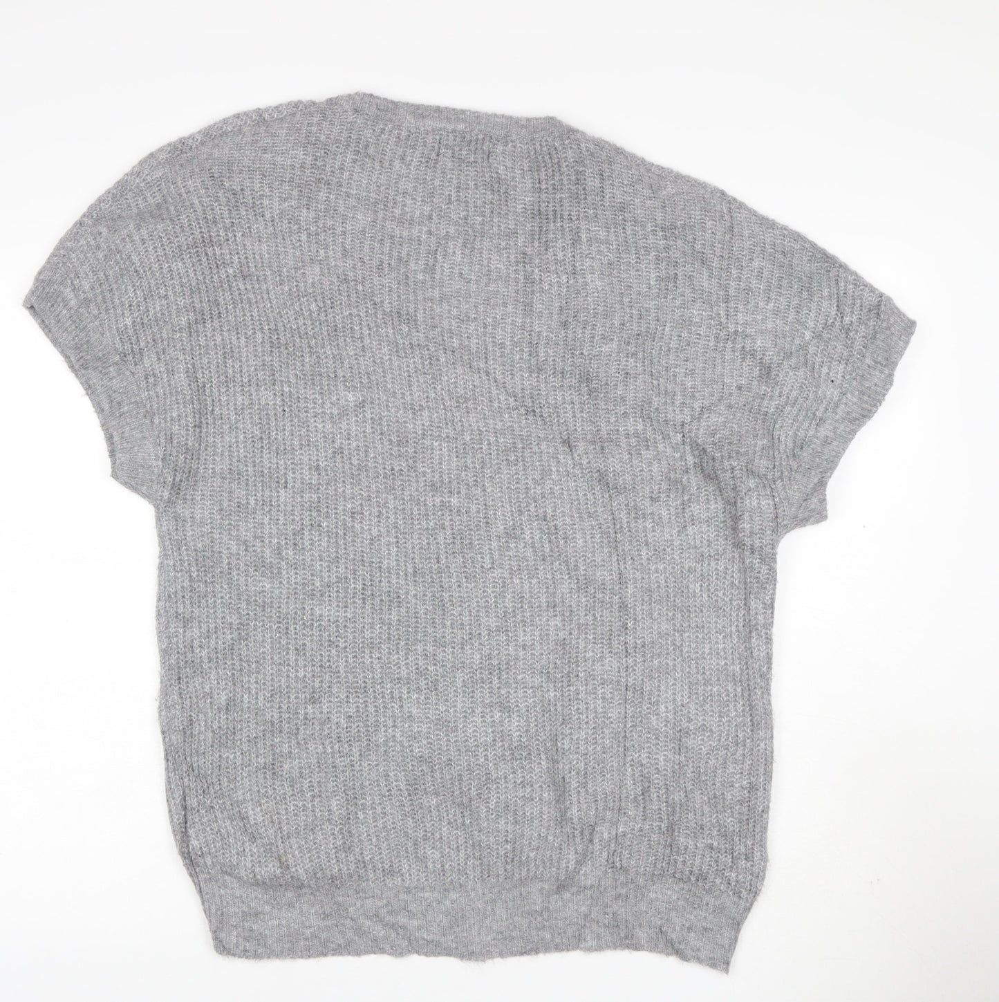 Blue Vanilla Women Grey S/M V-Neck Short Sleeve Knit Jumper