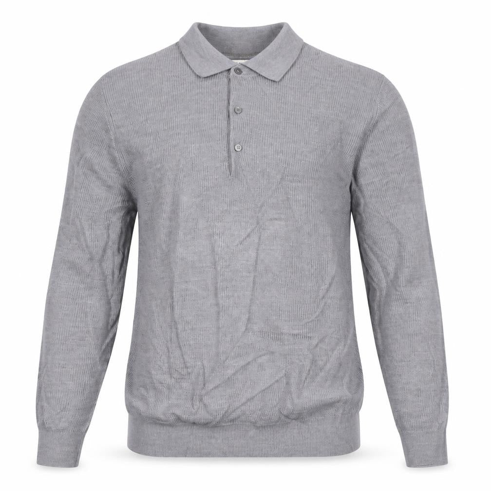 Front view of Autograph Men Grey L Merino Wool Blend Collared Henley Jumper