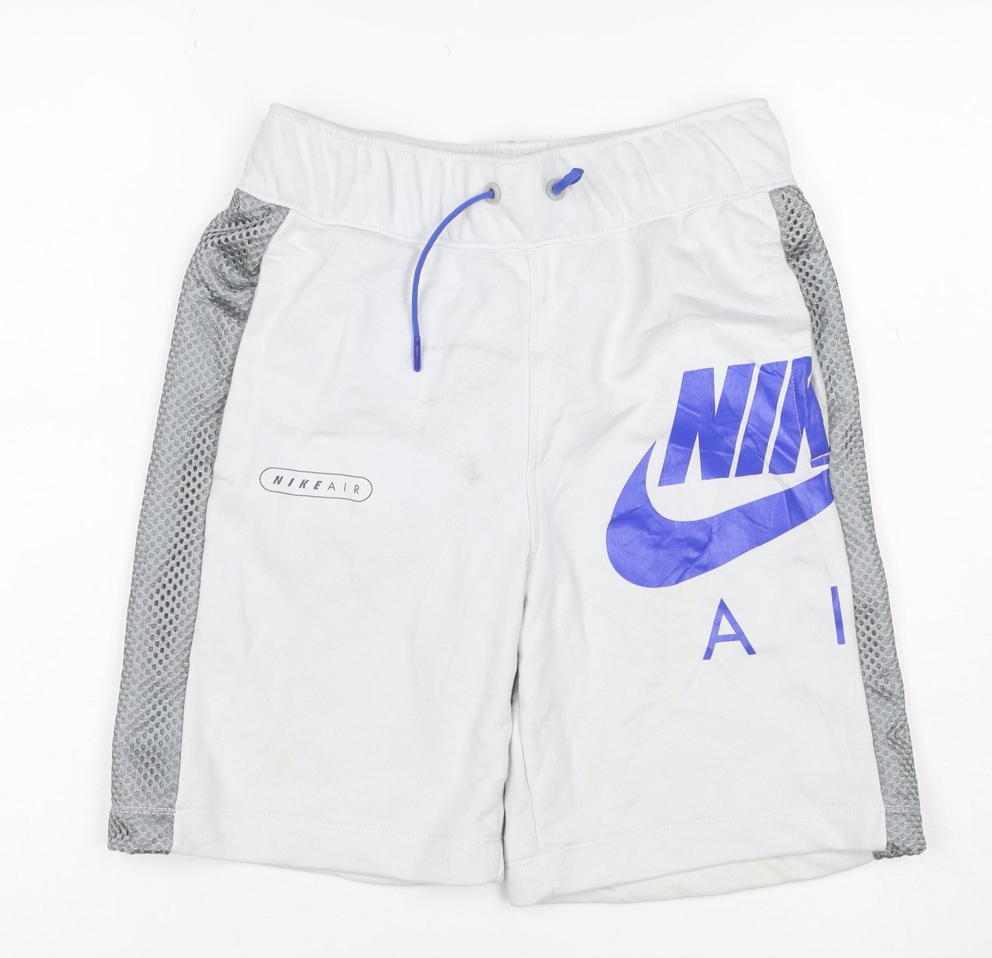 Nike Boys White Grey Blue Air Athletic Shorts L 147-158cm Mesh Drawstring