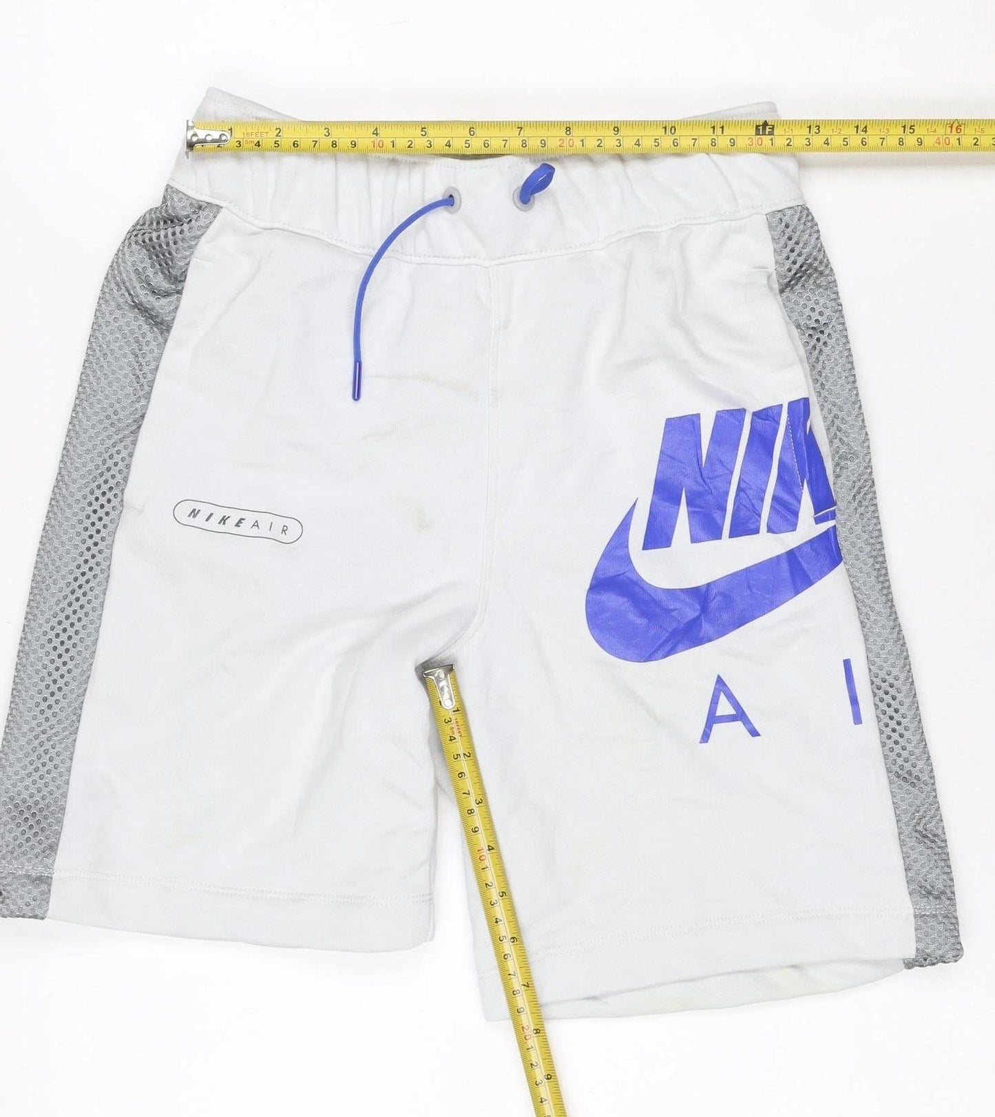 Nike Boys White Grey Blue Air Athletic Shorts L 147-158cm Mesh Drawstring