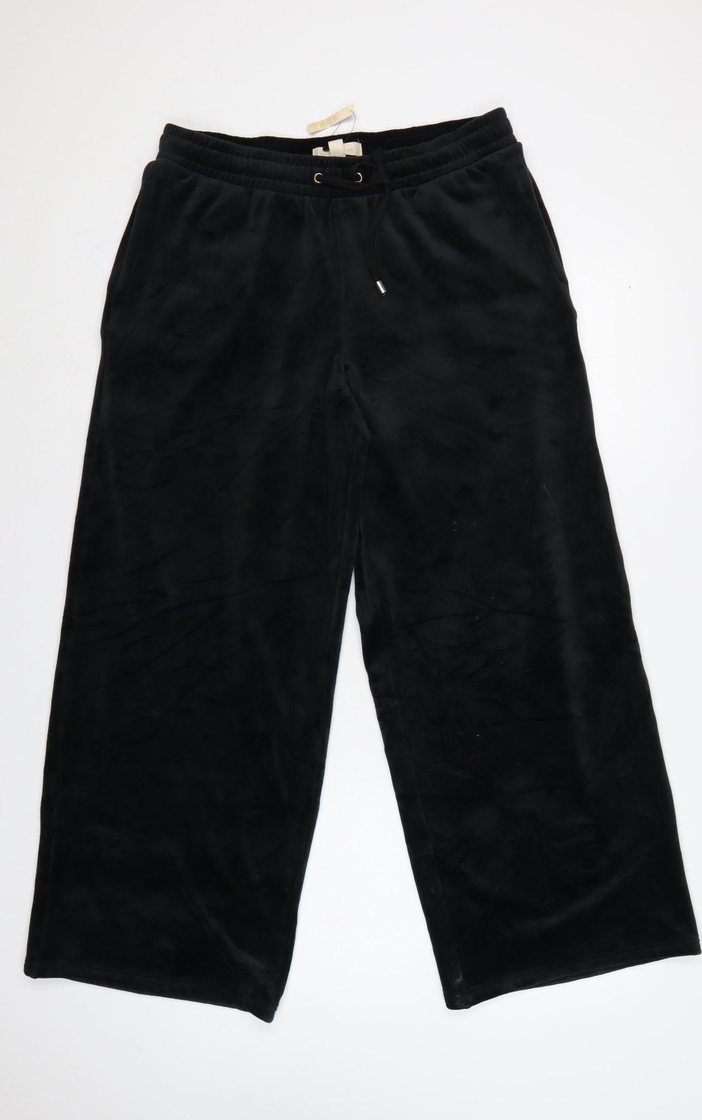 M&S Women Black UK 12 Flexifit Wide-Leg Velvet Drawstring Trousers
