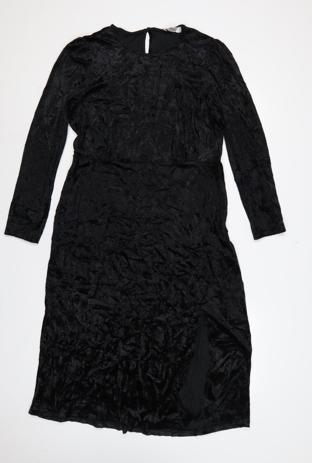 Finery Women Black Velvet Midi Sheath Dress UK 14 Long Sleeve