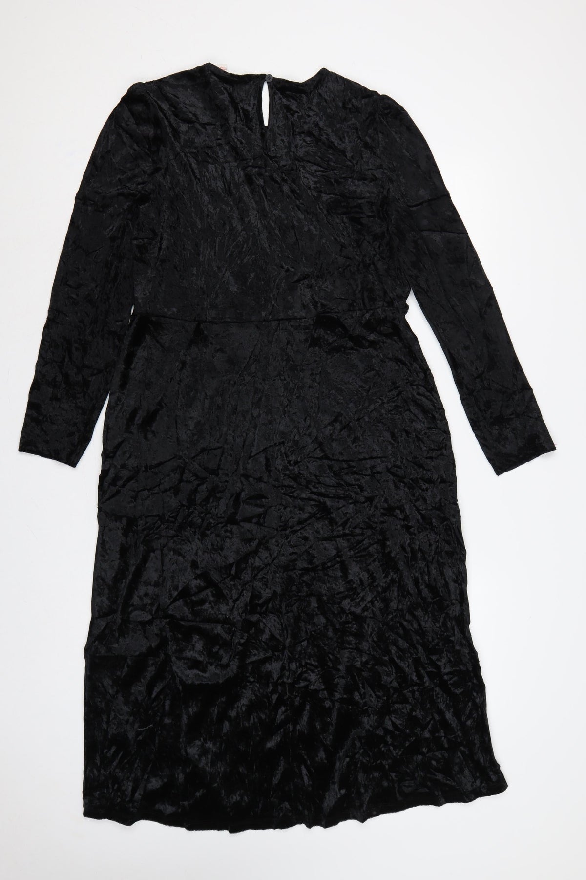 Finery Women Black Velvet Midi Sheath Dress UK 14 Long Sleeve