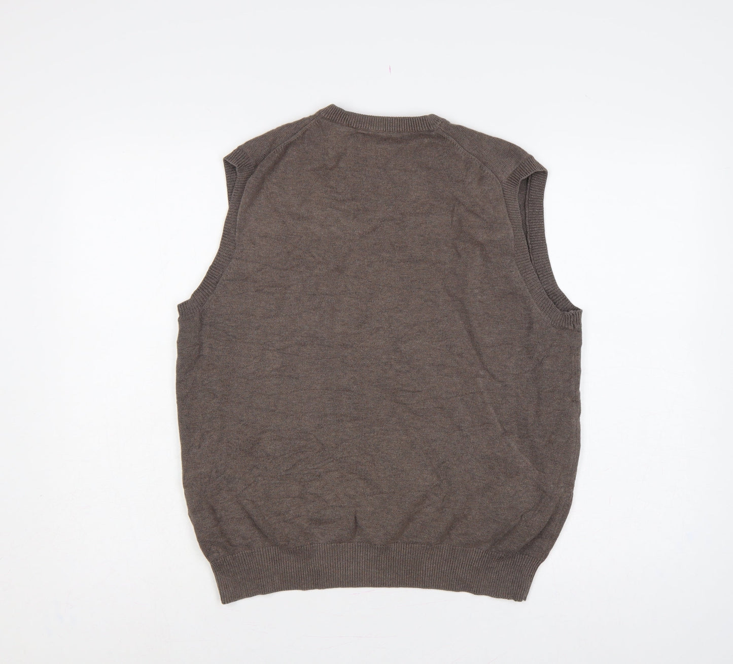 Wolsey Men's Brown M Cotton V-Neck Knit Sleeveless Jumper Vest Logo