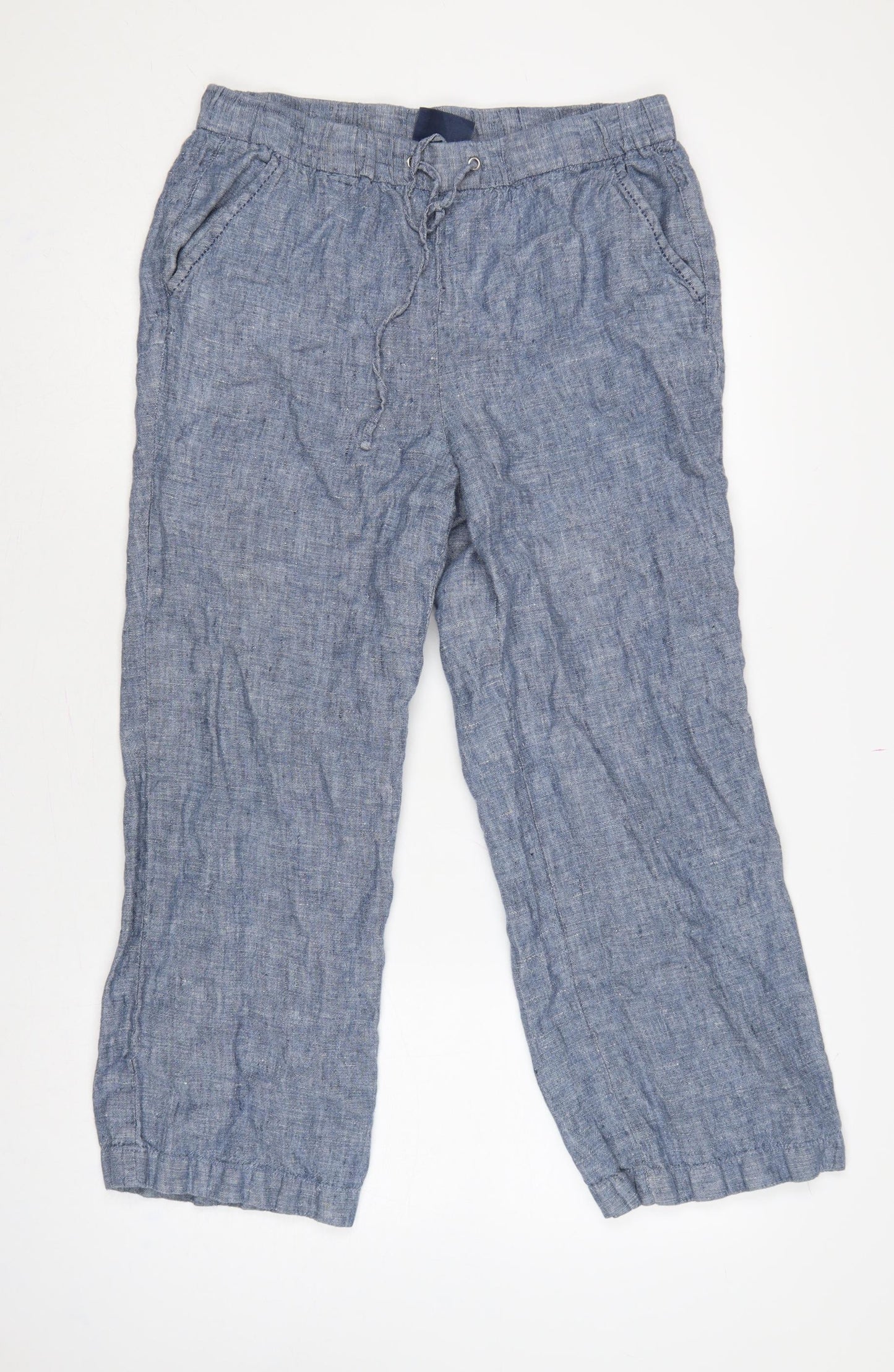 Inlio Women’s Blue Linen Jogger Trousers Size 14 Elasticated Waist