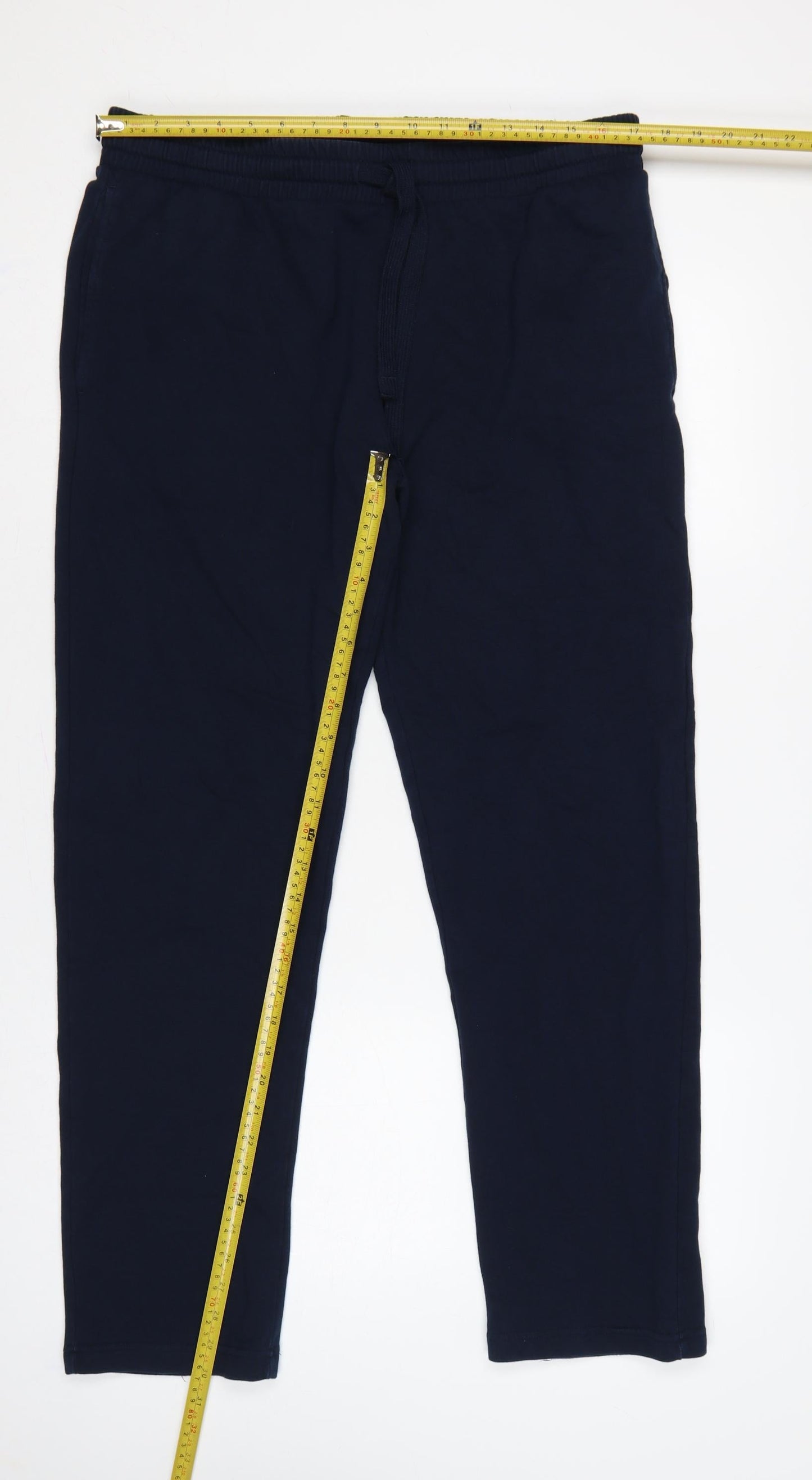 M&S Mens Blue L Regular Drawstring Jogger Trousers Cotton Blend