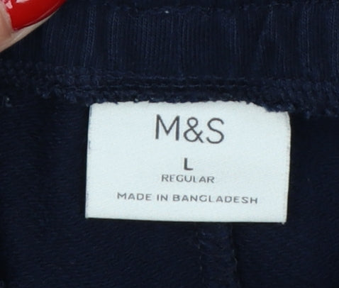 M&S Mens Blue L Regular Drawstring Jogger Trousers Cotton Blend